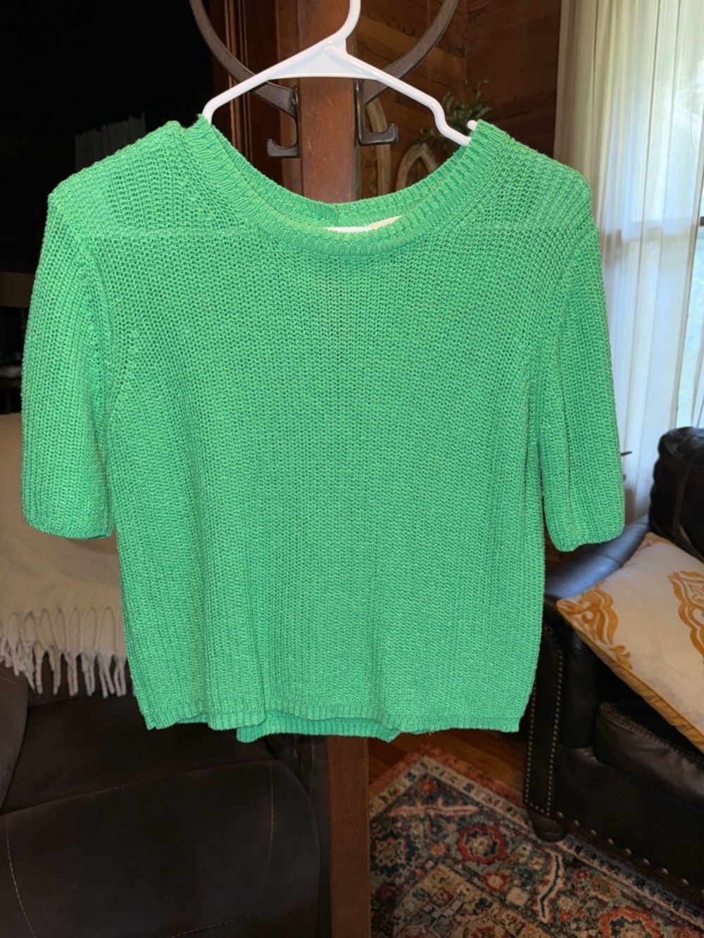 By Together Bright Mint Green Open Knit Short Sleeve Top